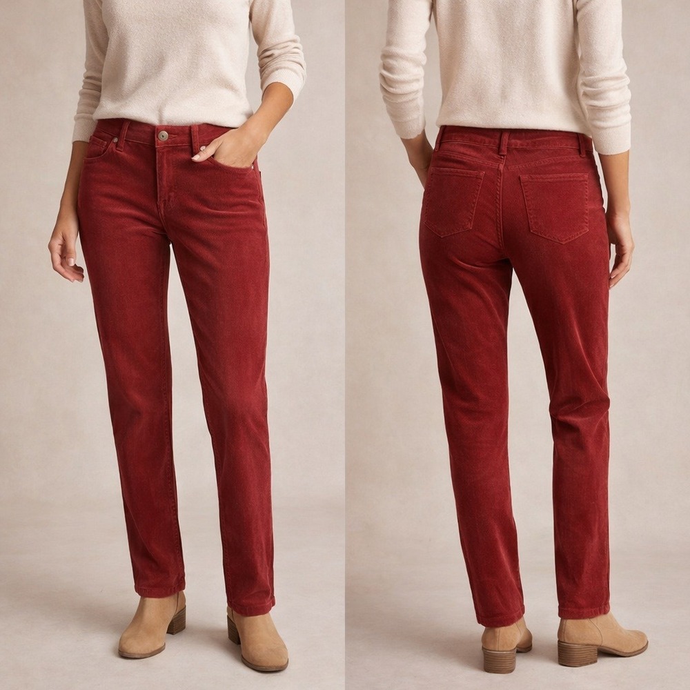Soft Surroundings Red Corduroy Straight Leg Pants 2EX71 Womens 6 Brick‎ Red